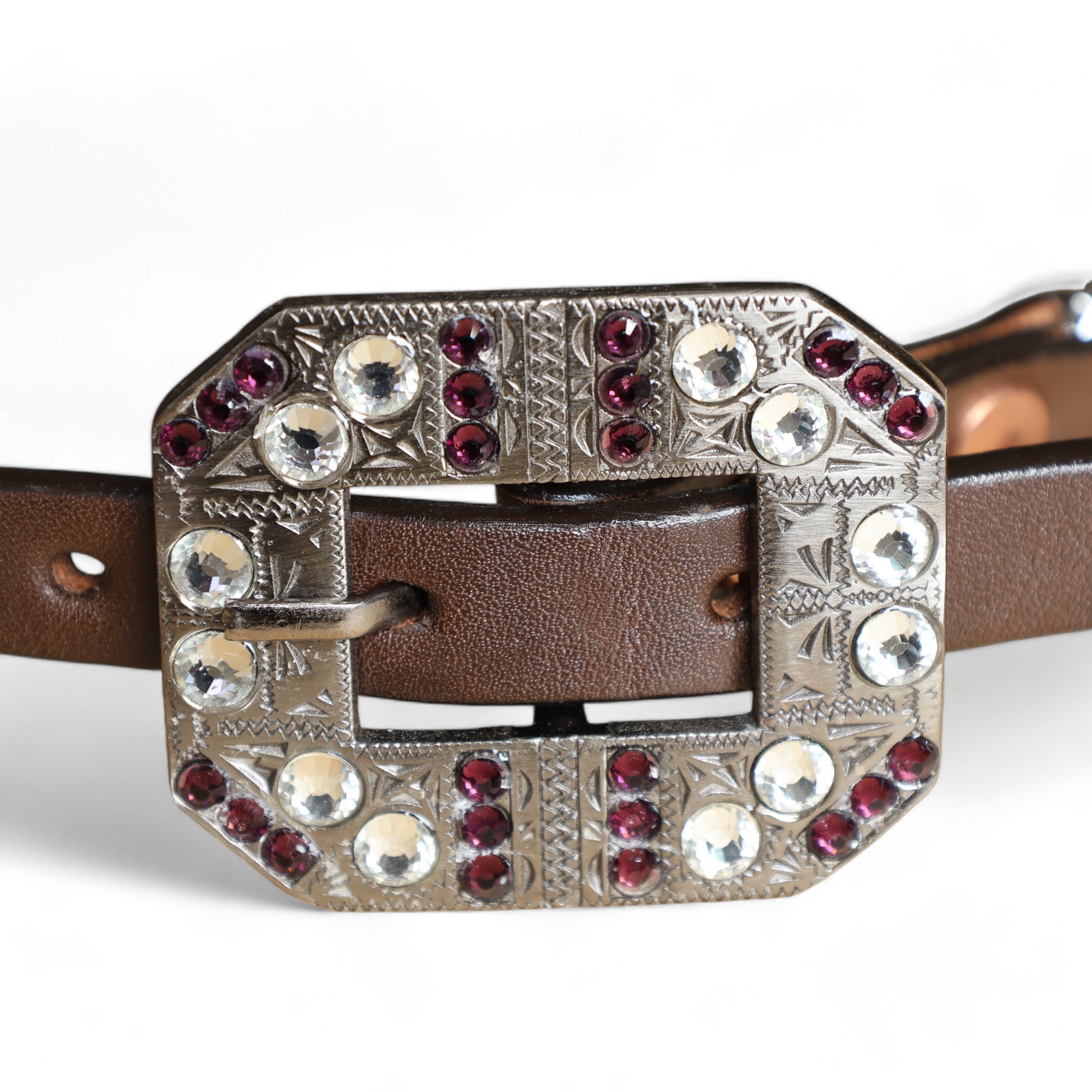 MOUSM Western Wither Strap - Stylish Horse Tack Accessory Decorated with Purple Metallic Acid Wash Cowhide, Surrounded by Silver Studs, Shining Rhinestone Conchos