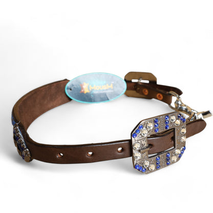 MOUSM Western Wither Strap - Stylish Horse Tack Accessory Decorated with Royal Blue Metallic Acid Wash Cowhide, Surrounded by Silver Studs, Shining Rhinestone Conchos