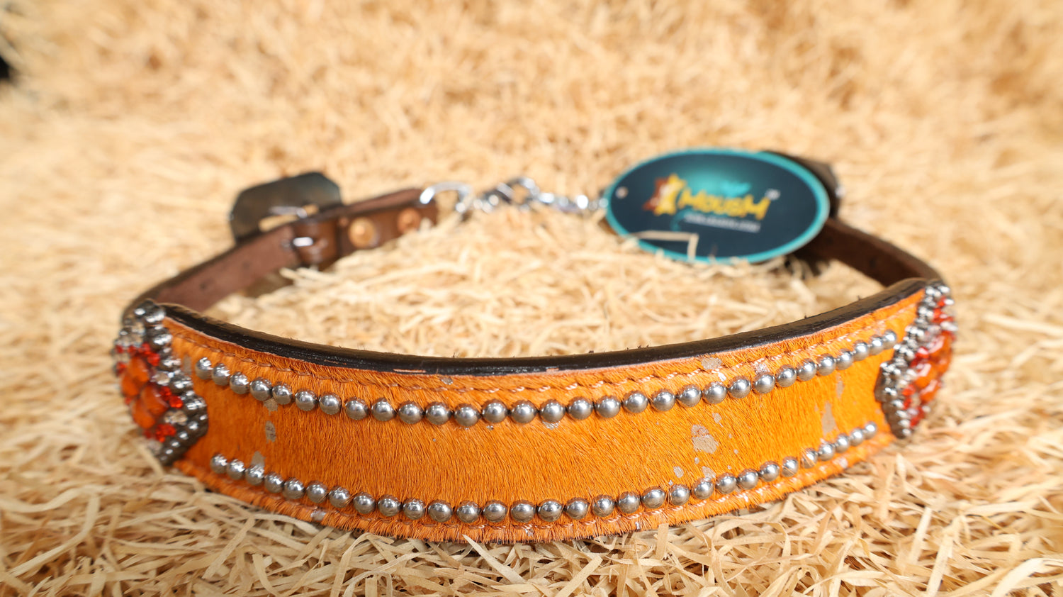 MOUSM Western Headstall and Breast Collar Tack Set – Argentina Cow Leather Western Bridles and Headstalls Decorated with Orange-Silver Metallic Acid Wash Cowhide Look Finish