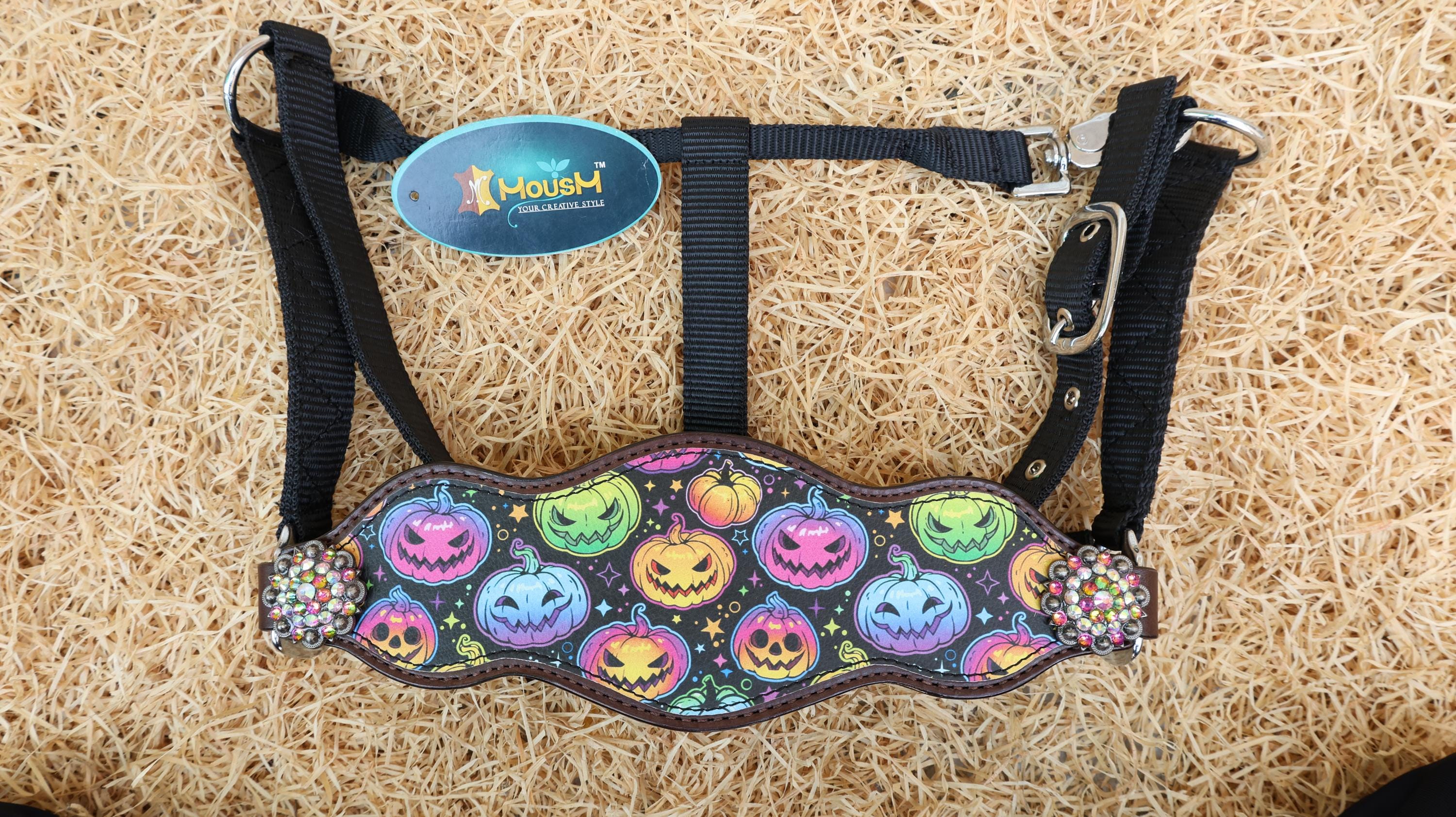 florescent pumpkin and star printed halloween bronc halter 