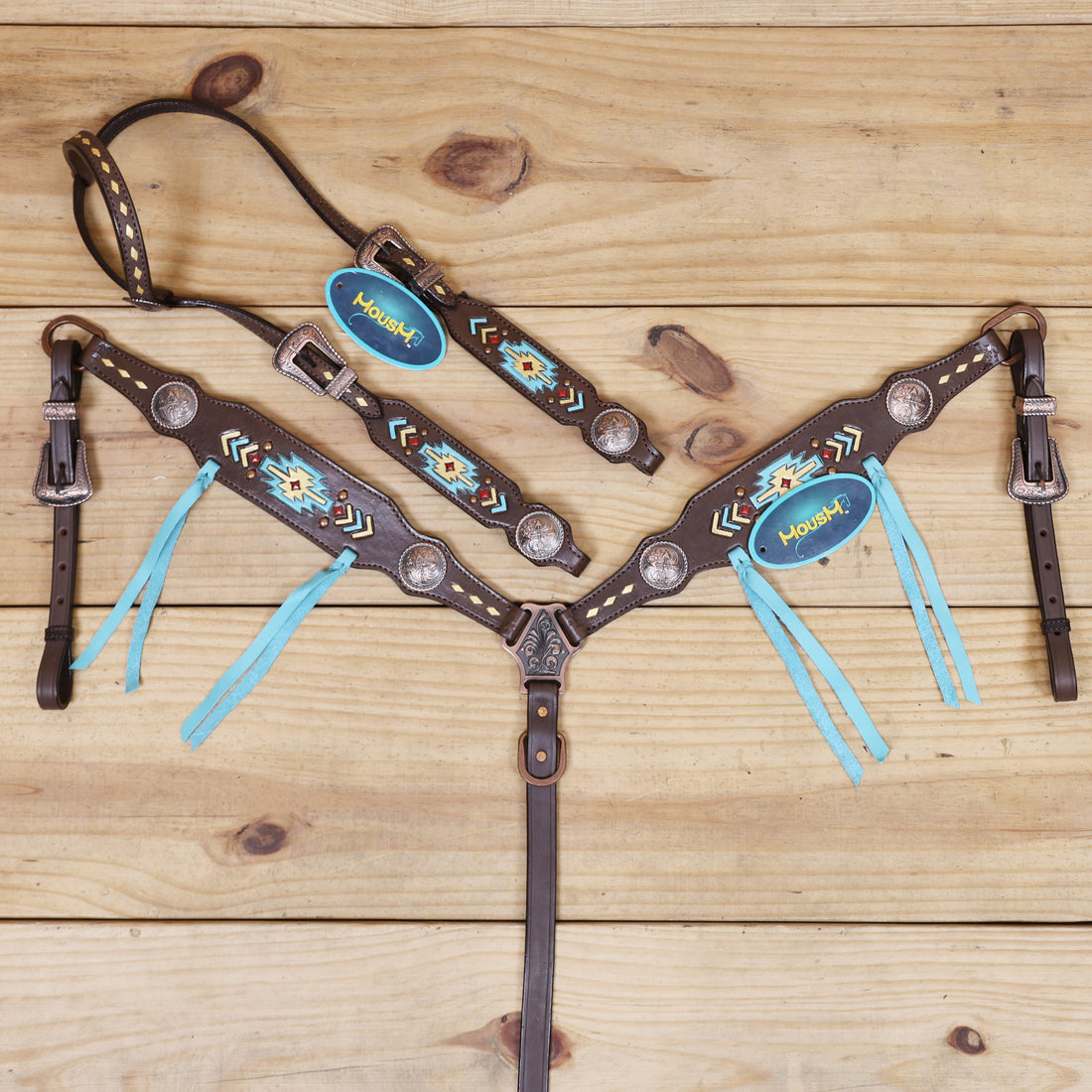 western headstall set one ear design with tooling and golden buck stitching 