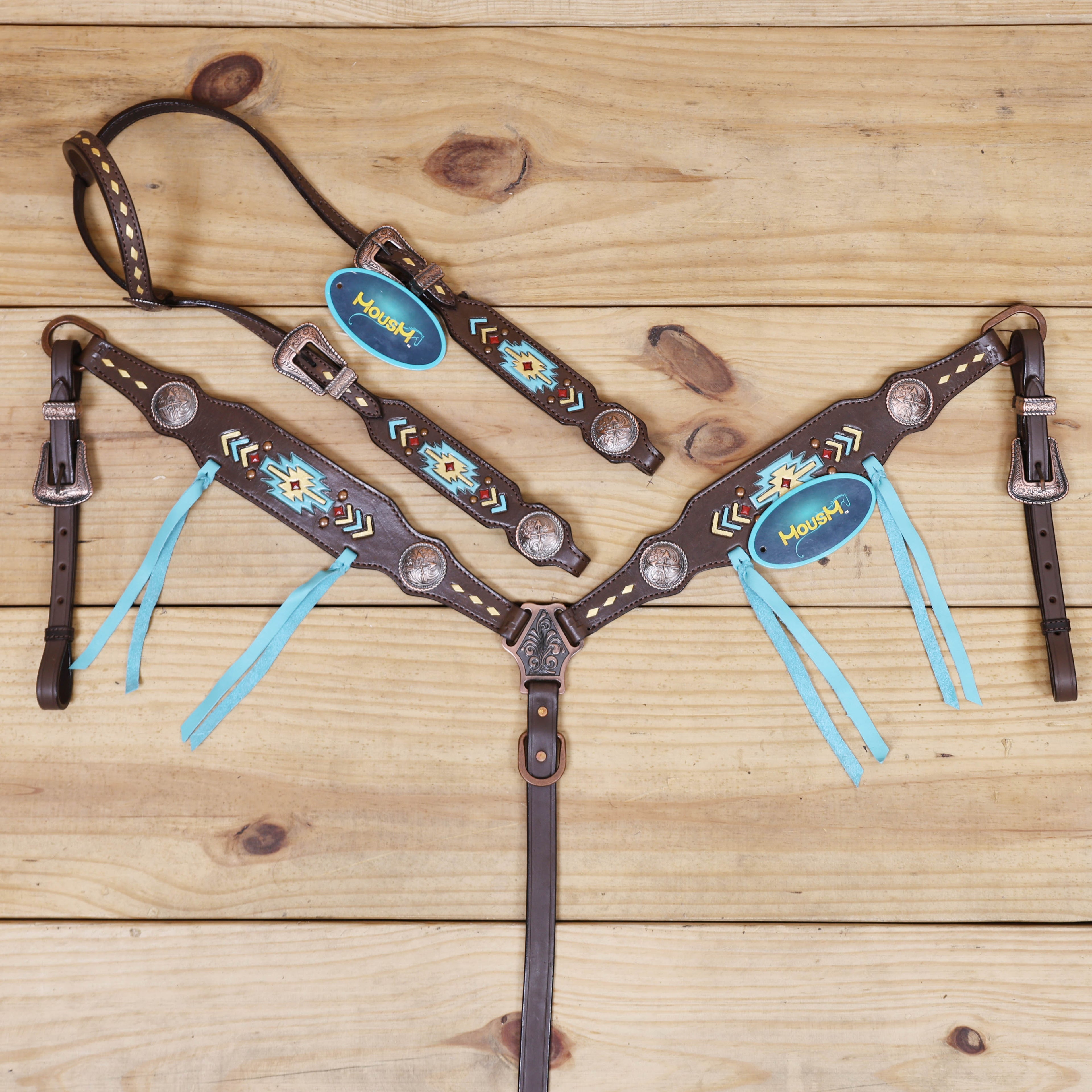 western headstall set one ear design with tooling and golden buck stitching 