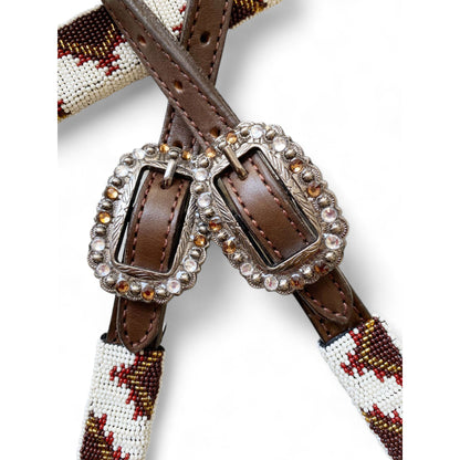 MOUSM Western Headstall and Breast Collar Tack Set with Wither Strap – Decorated with Hand-Beaded Leather Tack with Antique Silver Conchos