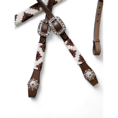 MOUSM Western Headstall and Breast Collar Tack Set with Wither Strap – Decorated with Hand-Beaded Leather Tack with Antique Silver Conchos