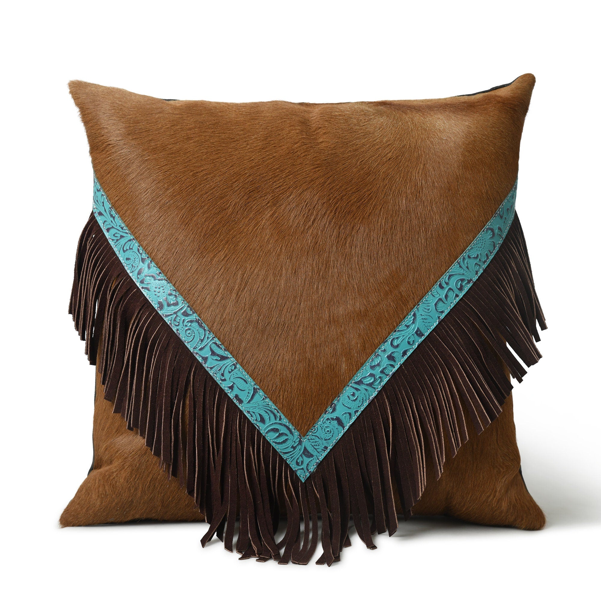 MOUSM Solid Brown Cowhide Leather Pillow Cover, Sofa Cushion Case, Throw Covers for Living Room Decorative for Couch, Square cushion cover &quot;