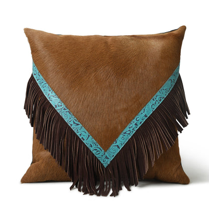 MOUSM Solid Brown Cowhide Leather Pillow Cover, Sofa Cushion Case, Throw Covers for Living Room Decorative for Couch, Square cushion cover &quot;
