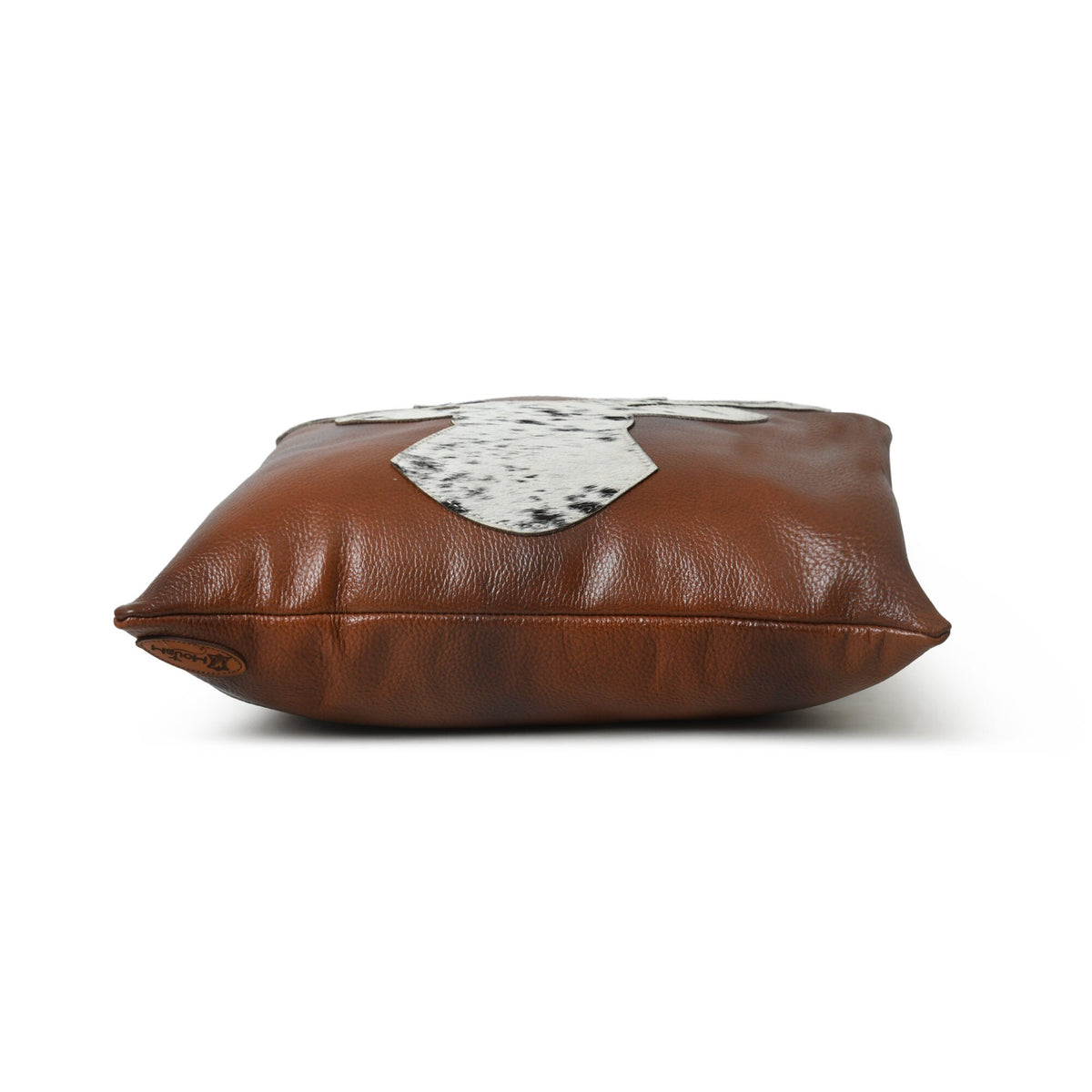 MOUSM Real Cowhide Leather Cushion Cover – 18x18 Inch Decorative Pillow Cover with Engraved Hair-On Deer Patch – Designer Throw Pillow Case for Sofa, Couch, Living Room &amp; Bedroom (Brown)