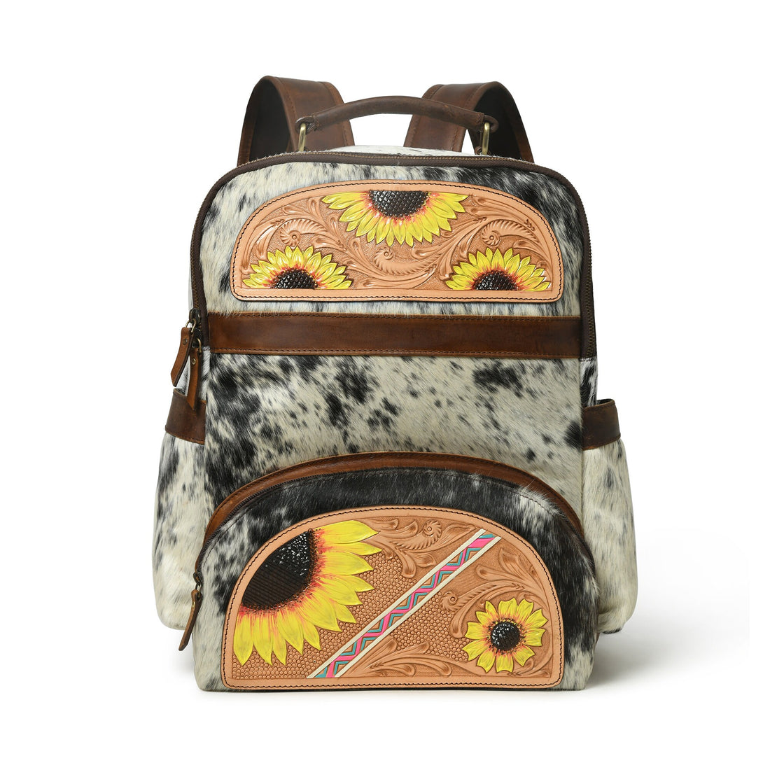 MOUSM Cowhide Leather Backpack, Leather Bags Shoulder Backpacks, School bags, Travel Bags, Cow Print Bags, Hand Tooled Leather Bag