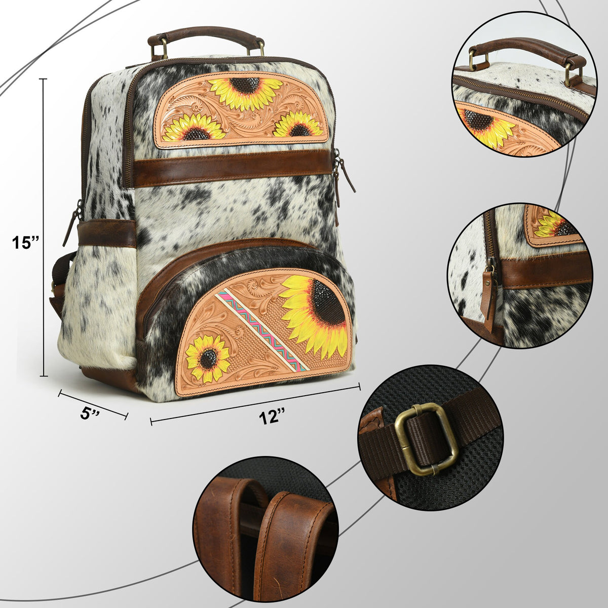 MOUSM Cowhide Leather Backpack, Leather Bags Shoulder Backpacks, School bags, Travel Bags, Cow Print Bags, Hand Tooled Leather Bag