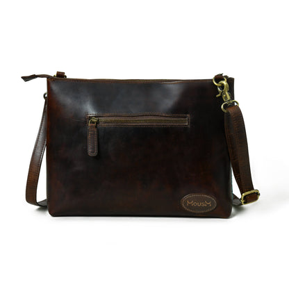 MOUSM Genuine Cow Leather Crossbody Bag - Real Hair-On Cow Hide Patch, Flower Embossed Turquoise Design, High-Quality Zipper Closure with Removable and Adjustable Strap