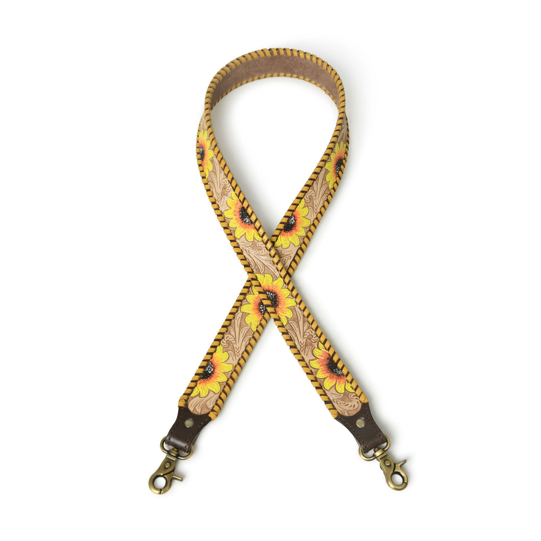 Mousm Personalized Replacement Purse Bag Guitar Strap Genuine Leather Hand Tooled Sunflower Bag Strap