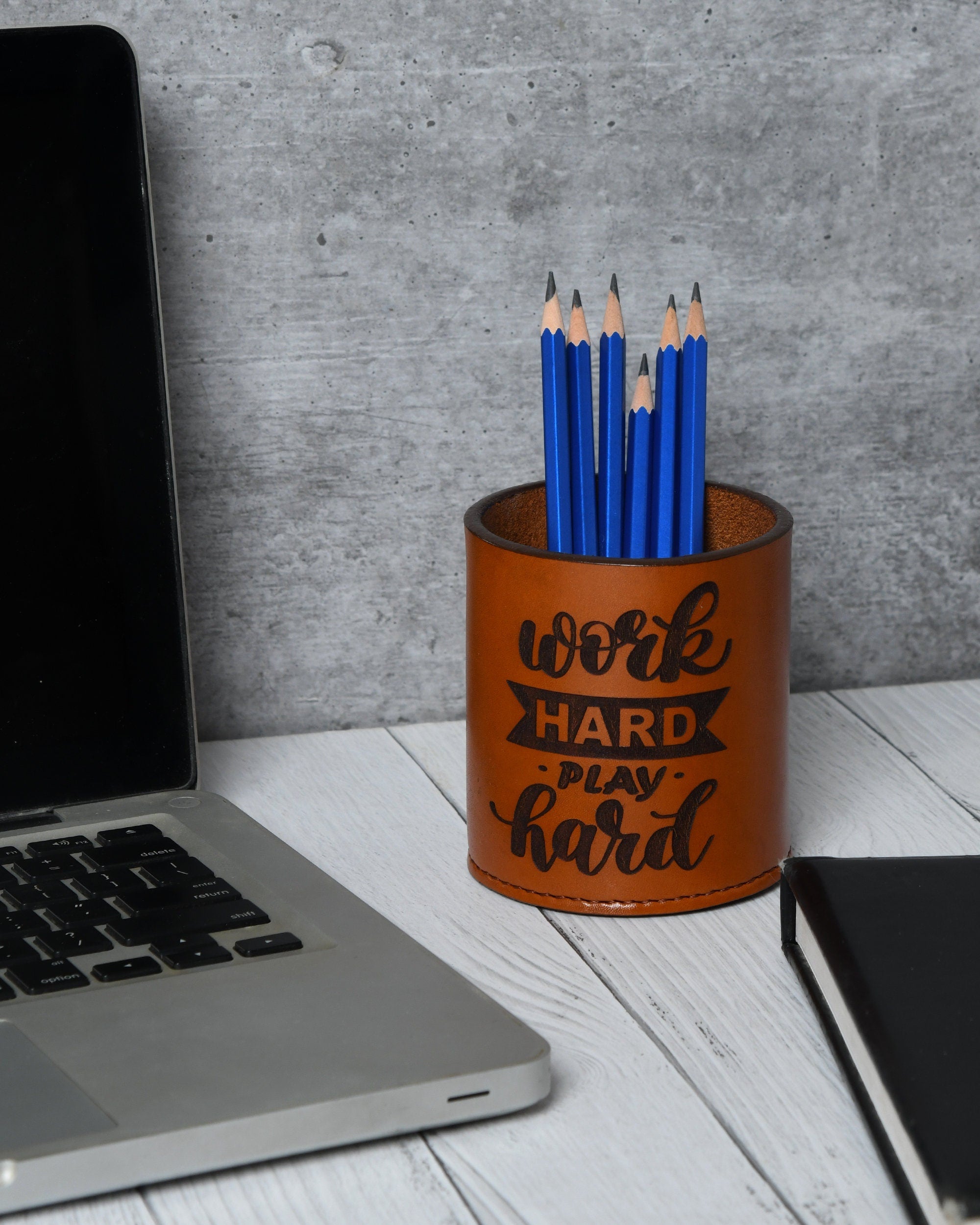 MOUSM Leather Pen Holder Cup/Pot - Stationary - Desk Organizer - Employee Gift - Bathroom Organizer - Leather Pencil Pot