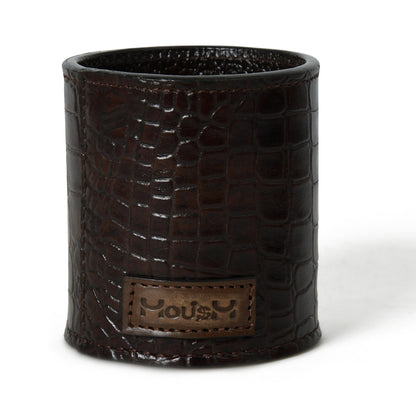 MOUSM Round Pencil Cup - Hand Stitched Leather - Solid Brown Leather Pen Holder