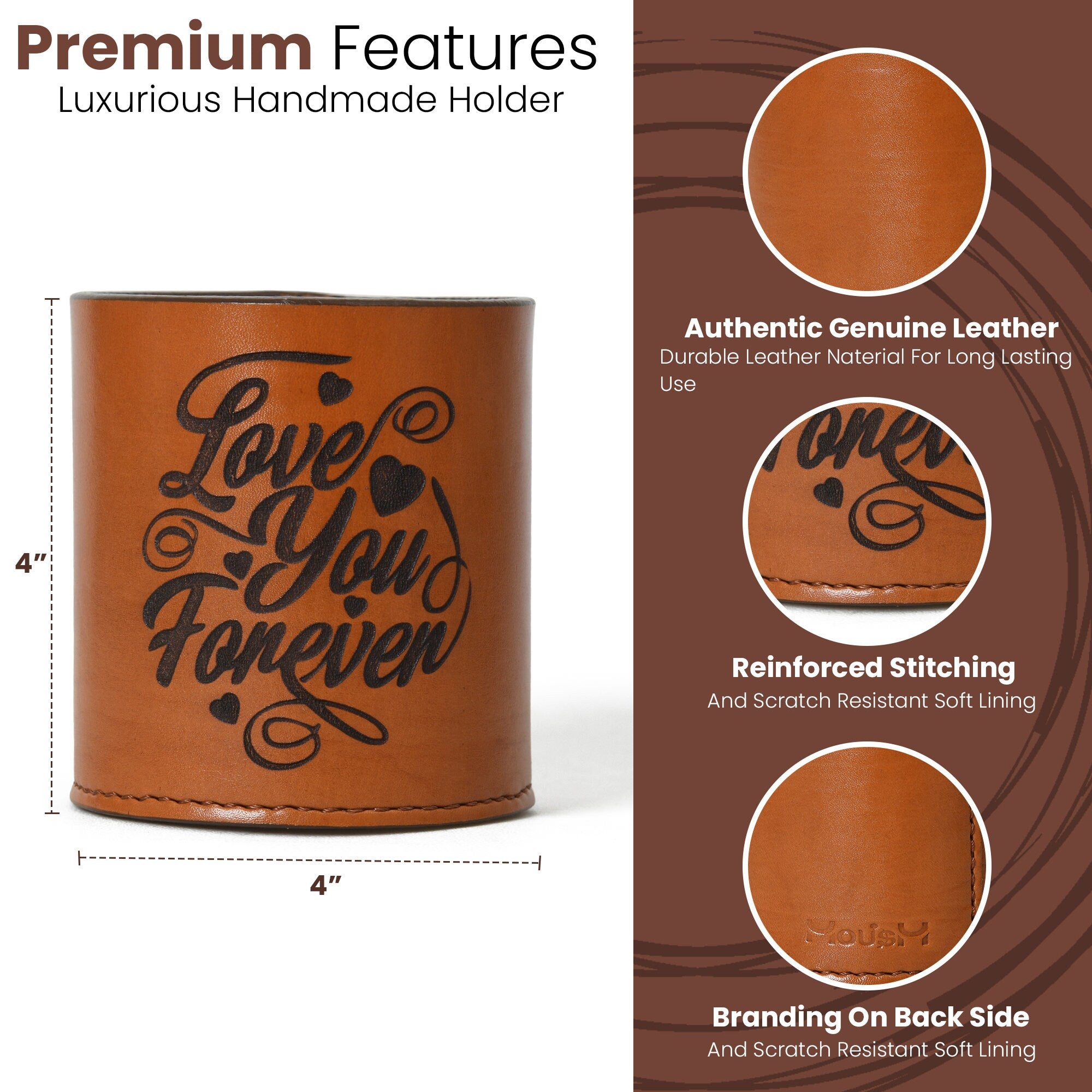 MOUSM Tan Brown Leather Pen Holder, Round Shape Tool Organizer - Employee Gift - Valentine&
