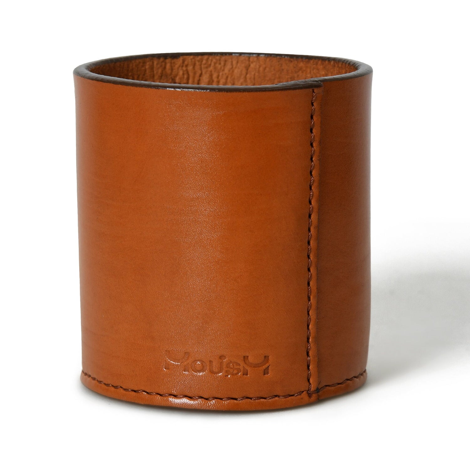 MOUSM Tan Brown Leather Pen Holder, Round Shape Tool Organizer - Employee Gift - Valentine&