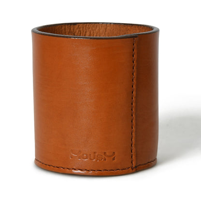 MOUSM Tan Brown Leather Pen Holder, Round Shape Tool Organizer - Employee Gift - Valentine&