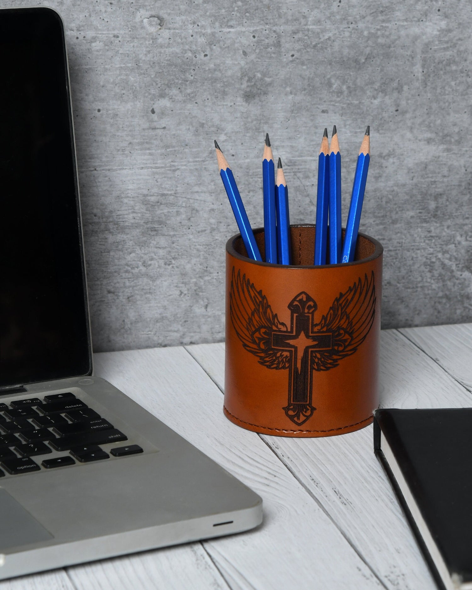Leather Desk Organizer - Round Pen Cup MOUSM