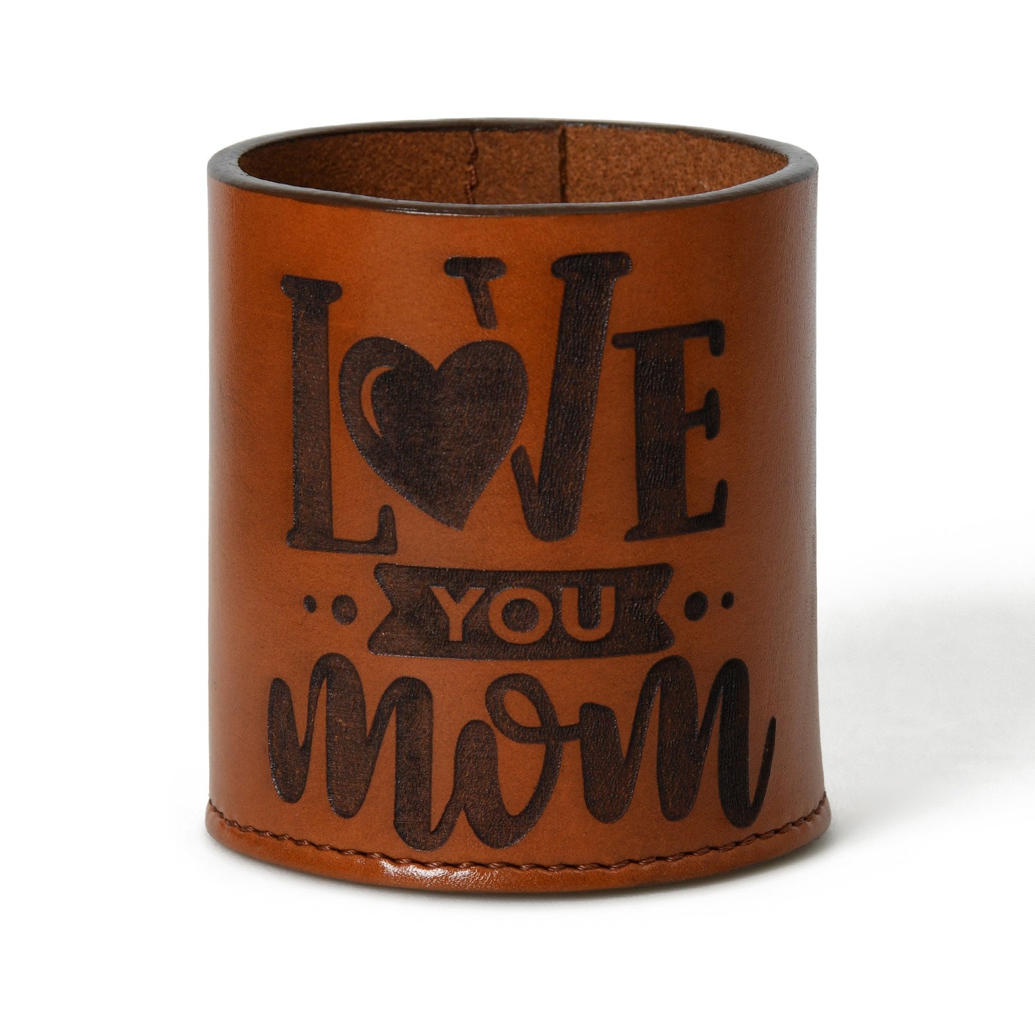 MOUSM Love You Mom Engraved Leather Handmade Pen/Pencil Holder