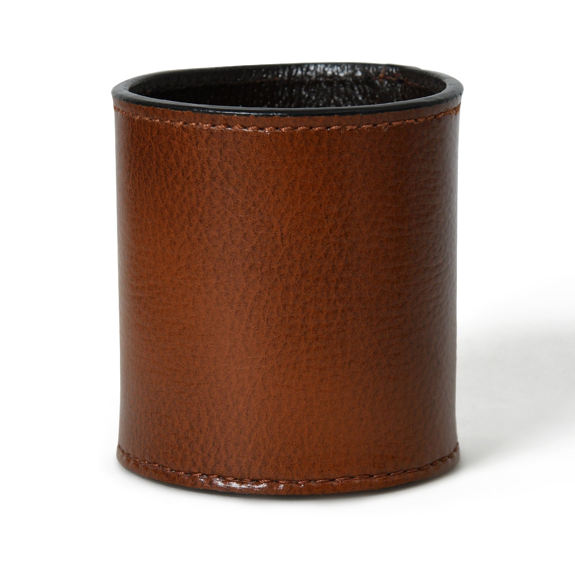 MOUSM Solid Brown Leather Pen Pot - Pen Holder - Pencil Holder - Desk Pen Holder