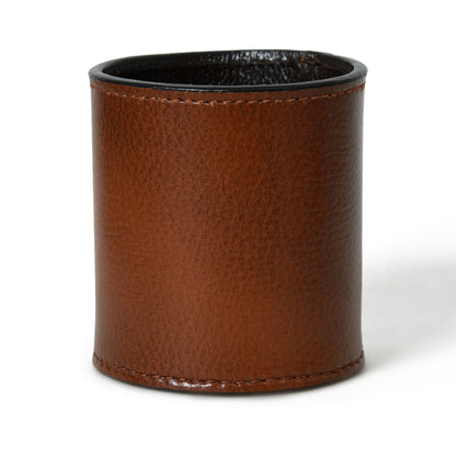 MOUSM Solid Brown Leather Pen Pot - Pen Holder - Pencil Holder - Desk Pen Holder