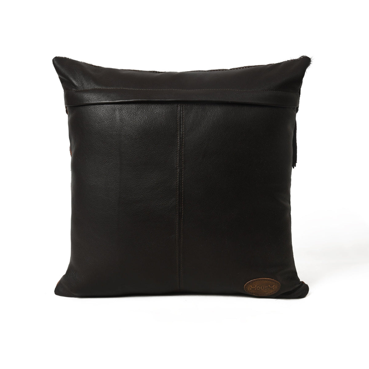 MOUSM Real Cowhide Leather Cushion Cover – 18x18 Inch Hair-On Leather Pillow Cover with Bull Head Design Patch and Chocolate Brown Fringe – Western Decorative Throw Pillow Case for Sofa, Couch, Living Room &amp; Bedroom