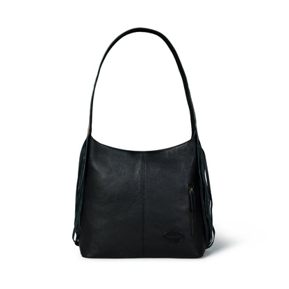 MOUSM Genuine Cowhide Leather Shoulder Bag for Women - Colorful Deer Print Patch on Real Hair-On  Cow Hide Front with Long Black Leather Fringe Both Sides, High-Quality Zipper Closure