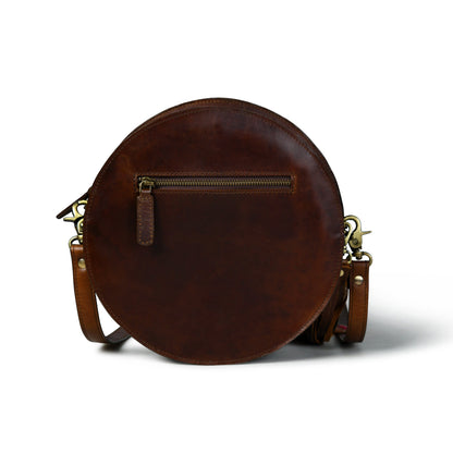 MOUSM Leather Crossbody Bag, Cowhide Crossbody Bag, Round Shape Crossbody Bag, Hard Wax Hair on Leather Purse, Stylish Crossbody Bag