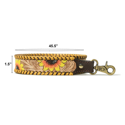 Personalized Replacement Purse Bag Guitar Strap Genuine Leather Hand Tooled Sunflower Bag Strap
