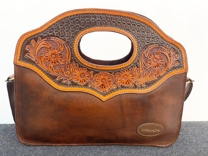 Genuine leather western saddle blanket tassel bag