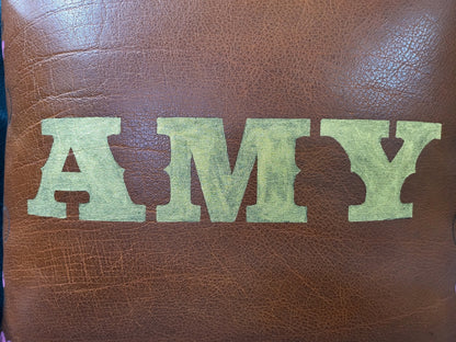 MOUSM Personalized Name Leather Pillow Cover with handprinted Love heart, Solid Brown Cushion Cover, Square Pillow Throw, Valentine&