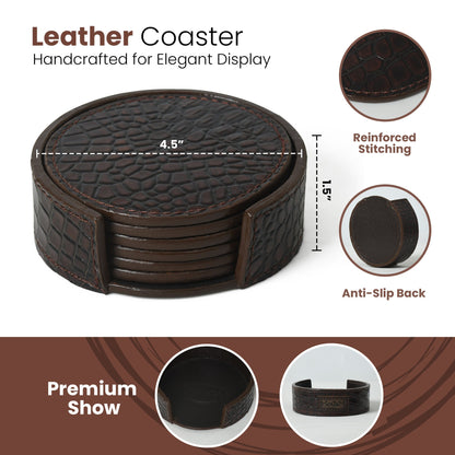 Mousm 6 Leather Coasters with Holder Set, Whiskey Coasters &quot;