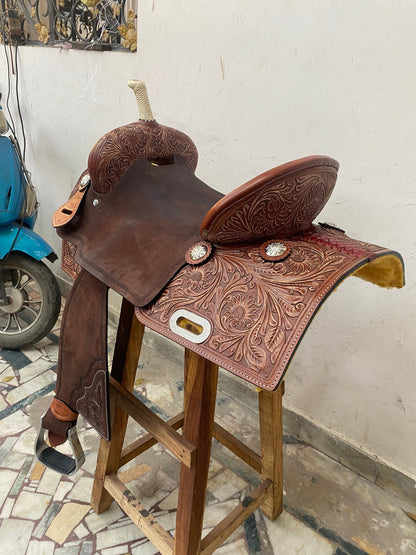 Mousm Western Saddle, Handmade Leather Saddle, Racing Horse Saddle, Pleasure Trail Adult Horse Saddle