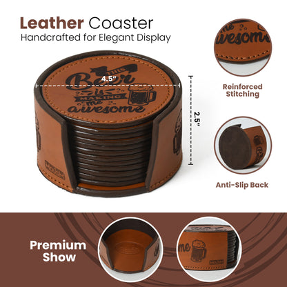 Mousm Leather Coasters | Set of 12 | Anniversary Gift | Beer Mats | 100% Genuine Leather | Valentine&