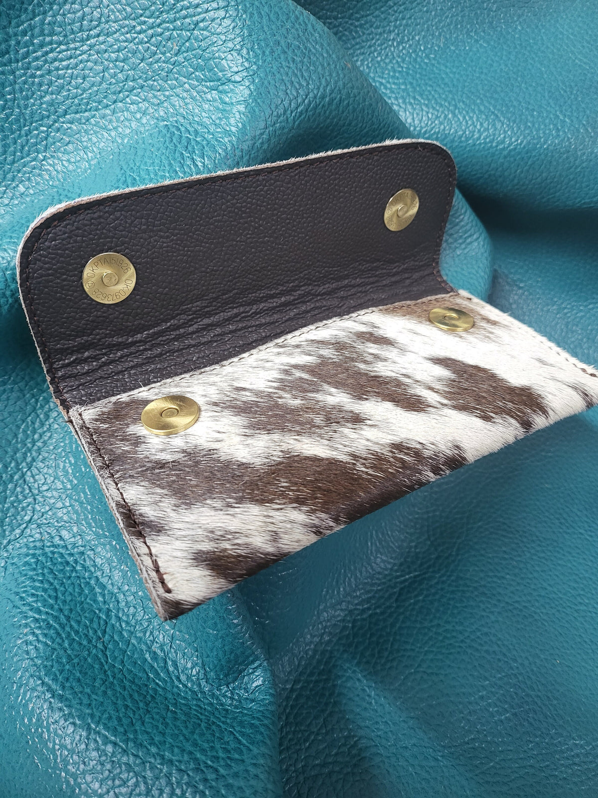 MOUSM Personalized Name Ladies Clutch Bag Made from Natural Hair-On Cowhide Leather, Handmade Leather Wallet for Party &amp; Evening with Two Magnetic Snap Closure Buttons