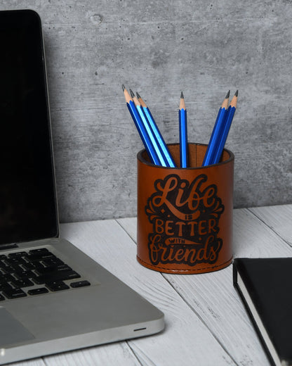 Genuine Leather Pen Holder - Friends Gift - Pen Holder - Desk Organizer - Farewell Gift - Best Friend Gift - Pen Pot - Pencil Cup
