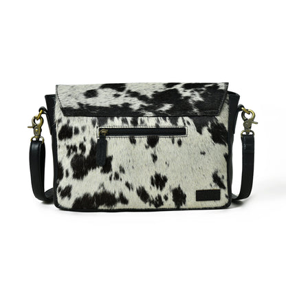 MOUSM Genuine Hair-On Cow Hide Leather Crossbody Bag - Leather Purse for Women with Hand-Tooled Leather Patch with Long Black Fringe Bag, High-Quality Zipper Closure with Removable and Adjustable Strap