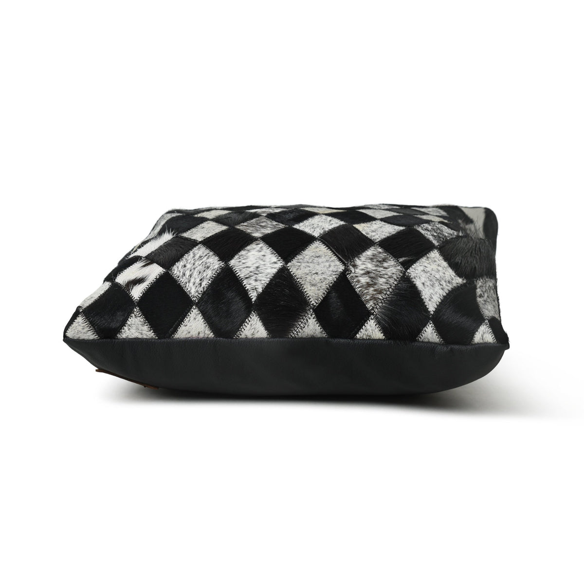 MOUSM Real Cowhide Leather Cushion Cover – 18x18 Inch Hair-On Decorative Pillow Cover with Black Criss-Cross Pattern – Designer Throw Pillow Case for Sofa, Couch, Living Room &amp; Bedroom