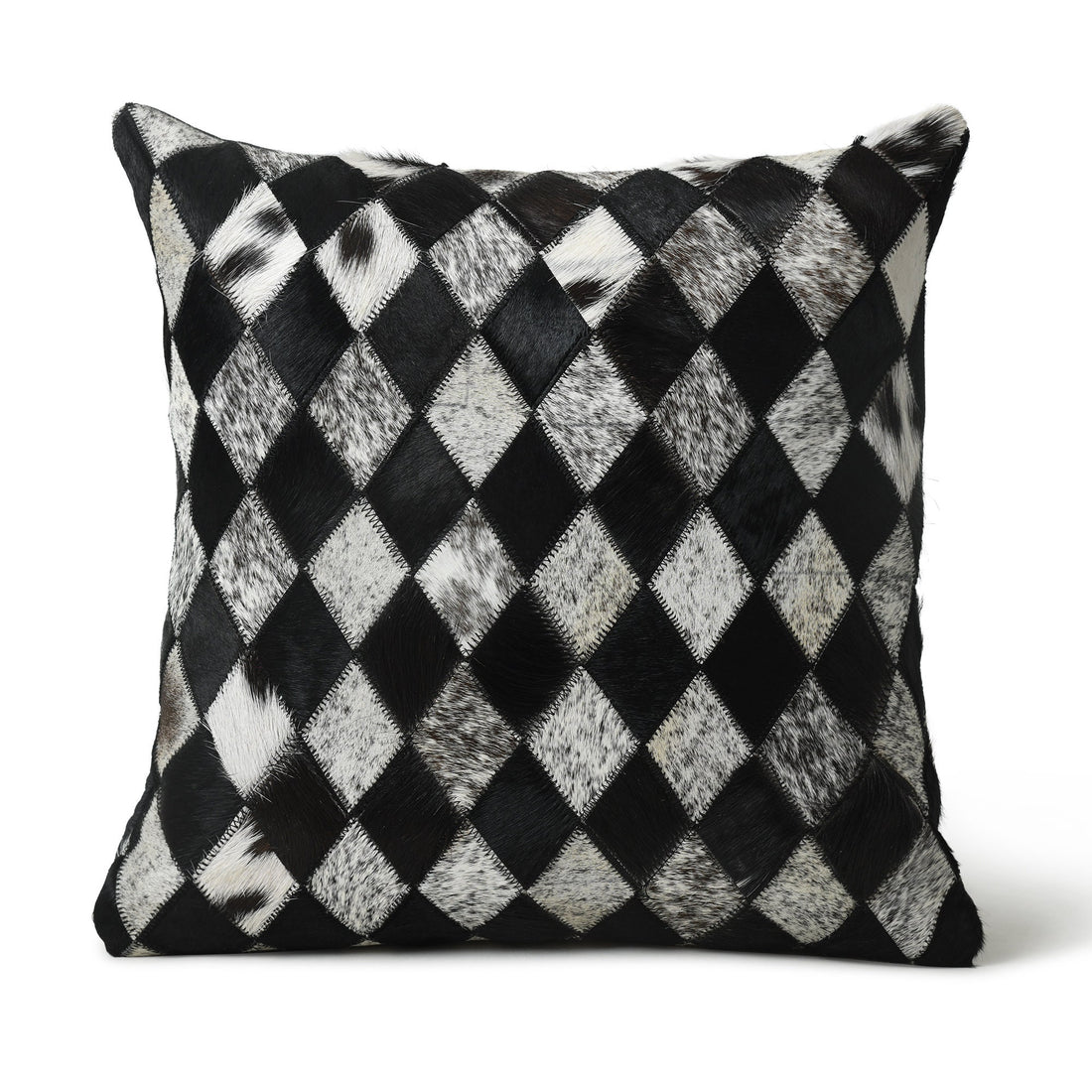 MOUSM Real Cowhide Leather Cushion Cover – 18x18 Inch Hair-On Decorative Pillow Cover with Black Criss-Cross Pattern – Designer Throw Pillow Case for Sofa, Couch, Living Room &amp; Bedroom