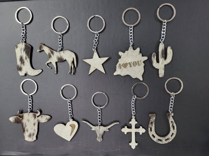 MOUSM Set of 10 Cowhide Leather Keychains