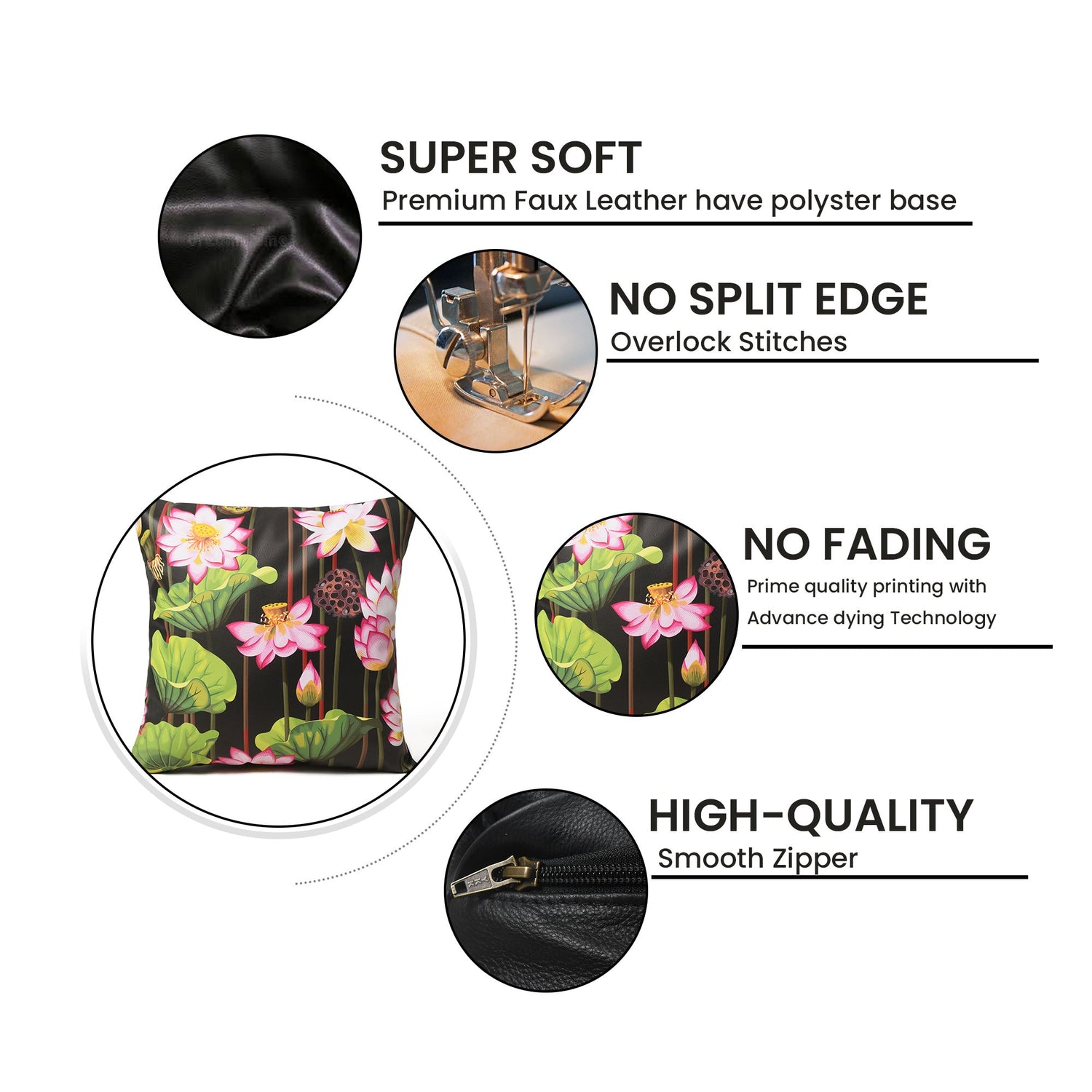 MOUSM Faux Leather Cushion Cover – 18x18 Inches Pink Lotus &amp; Snow Botanical Print – Modern Decorative Throw Pillowcase for Sofa, Living Room, or Bedroom