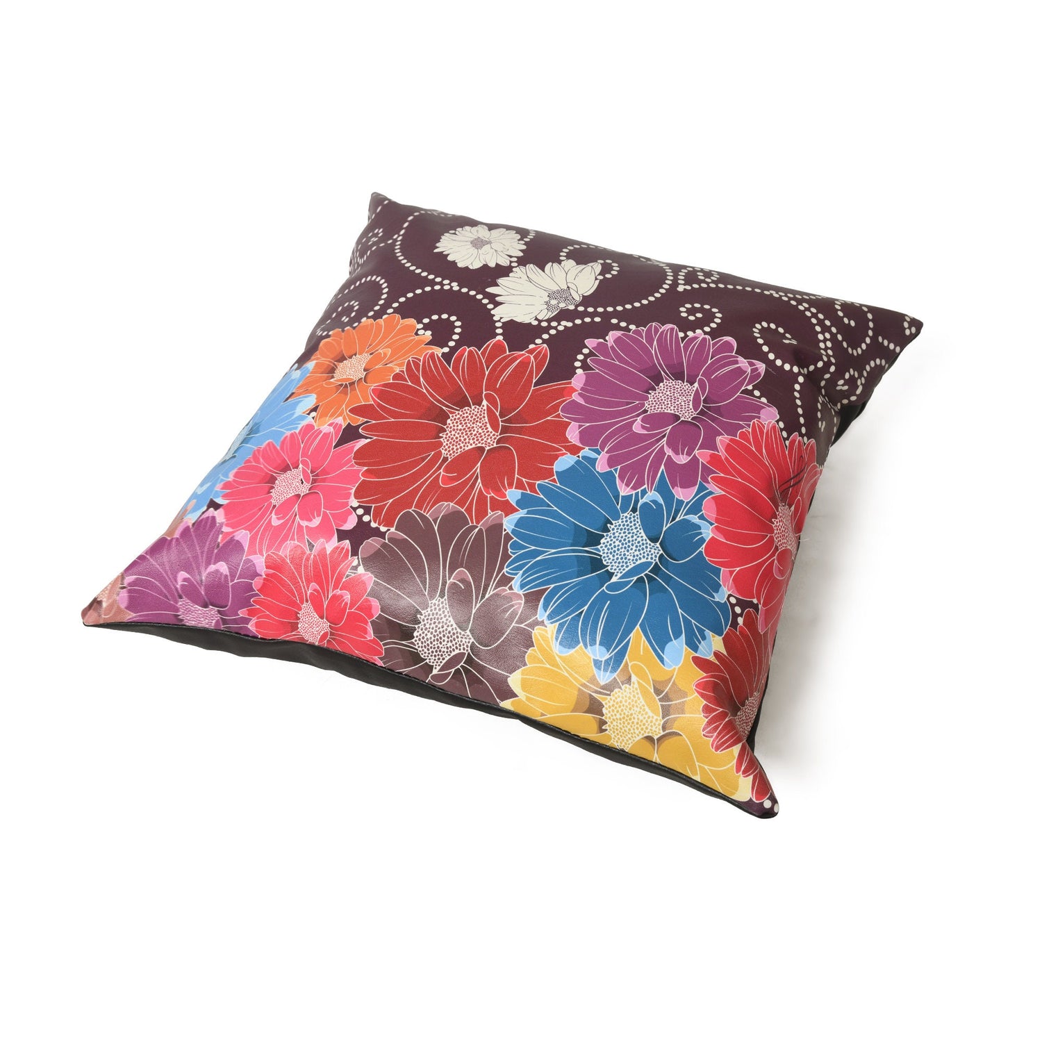 MOUSM Faux Leather Cushion Cover - 18x18 Inches Square Throw Pillowcase, Cushion Cover with Multi-Color Flower Print for Sofa, Couch, Bed, Office &amp; Living Room Décor