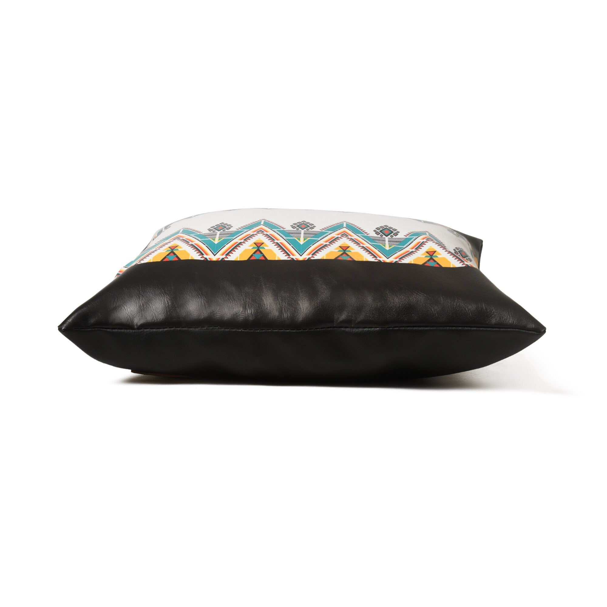 MOUSM Faux Leather Pillow Cover - 18x18 inches Square Throw Pillowcase, Cushion Cover with Southwestern Geometric Print for Sofa, Couch, Bed, Office &amp; Living Room Décor
