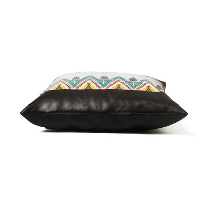 MOUSM Faux Leather Pillow Cover - 18x18 inches Square Throw Pillowcase, Cushion Cover with Southwestern Geometric Print for Sofa, Couch, Bed, Office &amp; Living Room Décor