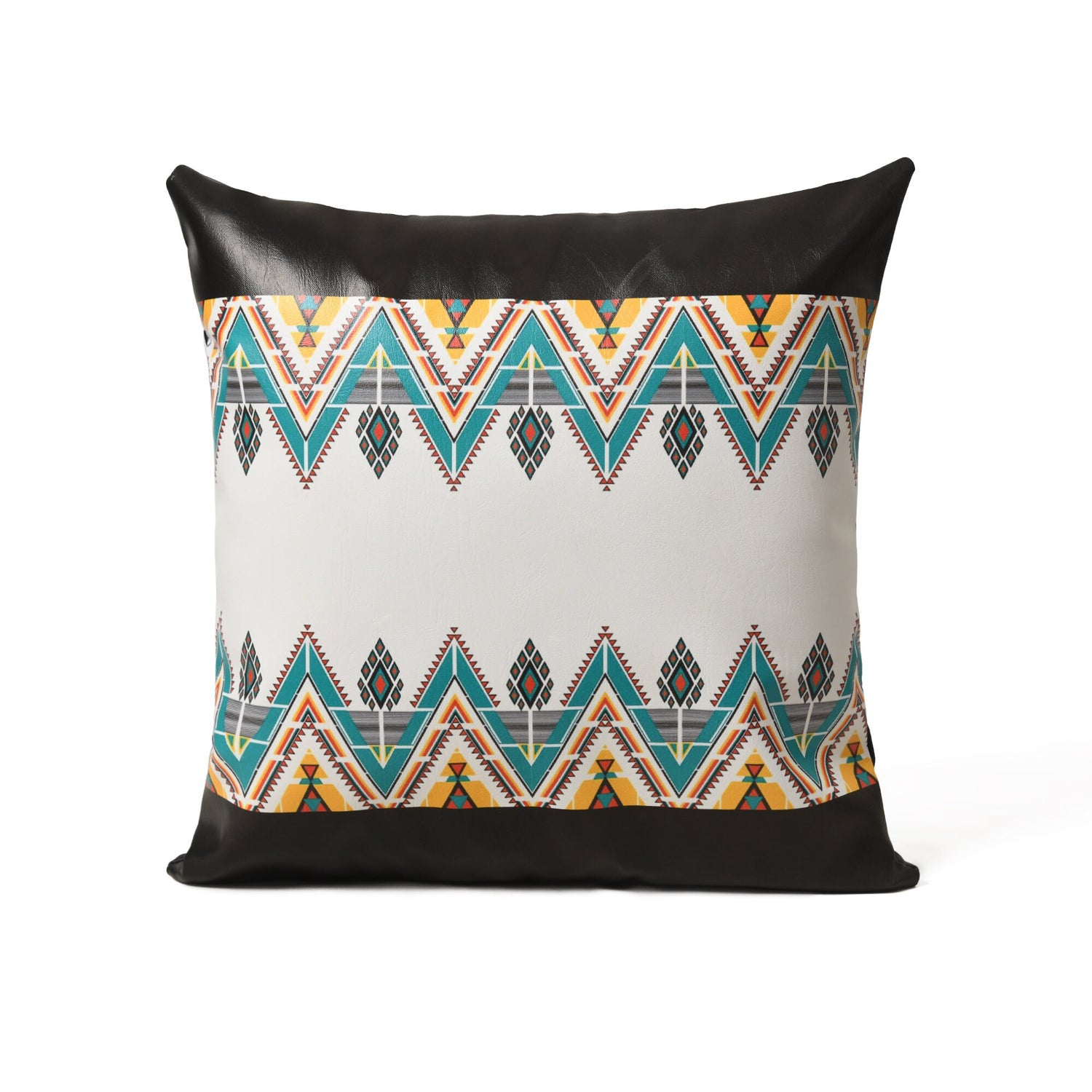 MOUSM Faux Leather Pillow Cover - 18x18 inches Square Throw Pillowcase, Cushion Cover with Southwestern Geometric Print for Sofa, Couch, Bed, Office &amp; Living Room Décor