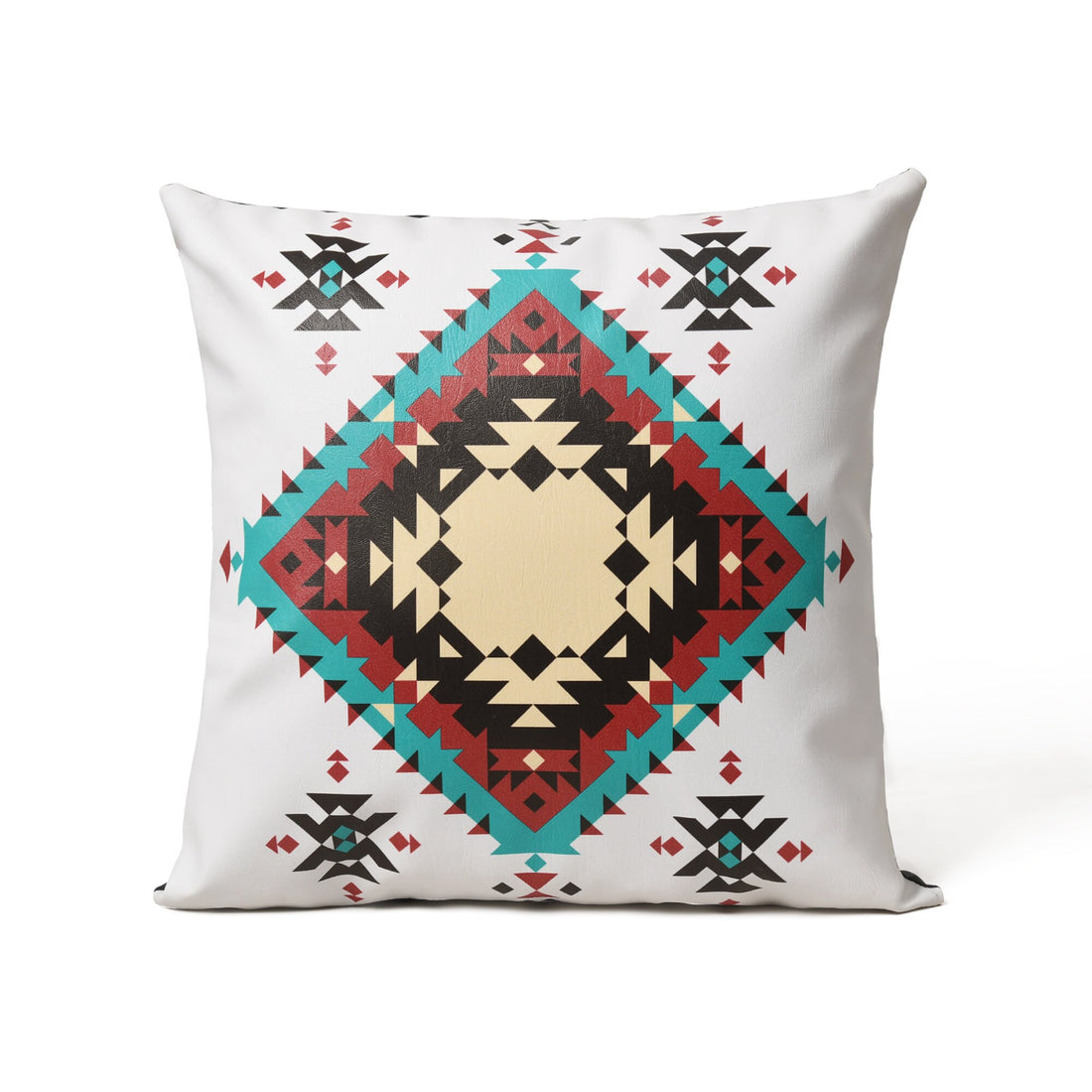 MOUSM Faux Leather Pillow Cover – 18x18 Inches Square Throw Pillowcase, Aztec Geometric Rug Print Decorative Ethnic Cushion Cover for Sofa, Couch, Farmhouse Décor &amp; Gifting