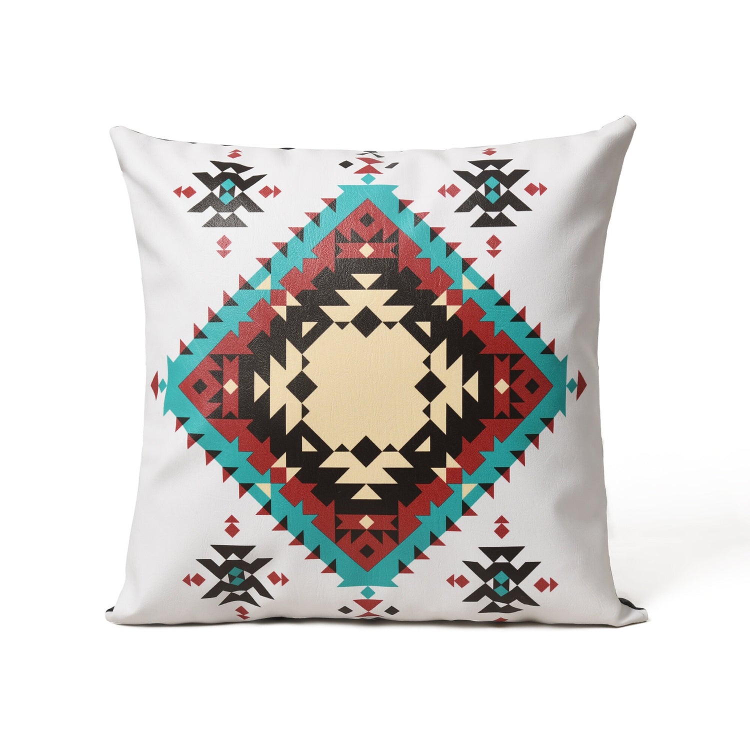 MOUSM Faux Leather Pillow Cover – 18x18 Inches Square Throw Pillowcase, Aztec Geometric Rug Print Decorative Ethnic Cushion Cover for Sofa, Couch, Farmhouse Décor &amp; Gifting