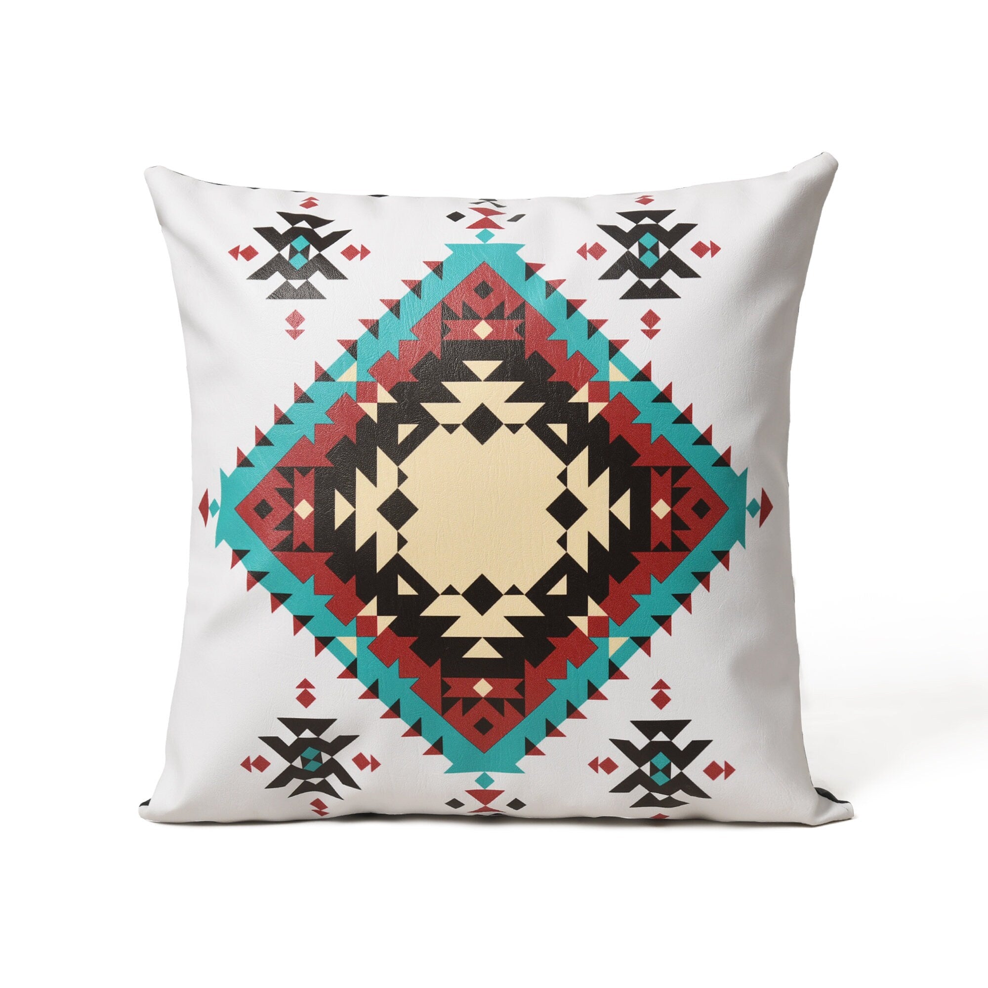 MOUSM Faux Leather Pillow Cover – 18x18 Inches Square Throw Pillowcase, Aztec Geometric Rug Print Decorative Ethnic Cushion Cover for Sofa, Couch, Farmhouse Décor &amp; Gifting