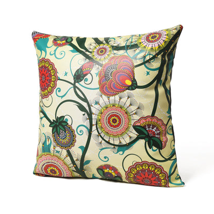 MOUSM Faux Leather Cushion Cover – 18x18 Inches Square Throw Pillowcase, Abstract Art with Mandala &amp; Royal Buds Print Boho Decorative Pillow Cover for Sofa, Couch, Bedroom &amp; Positive Vibes Décor