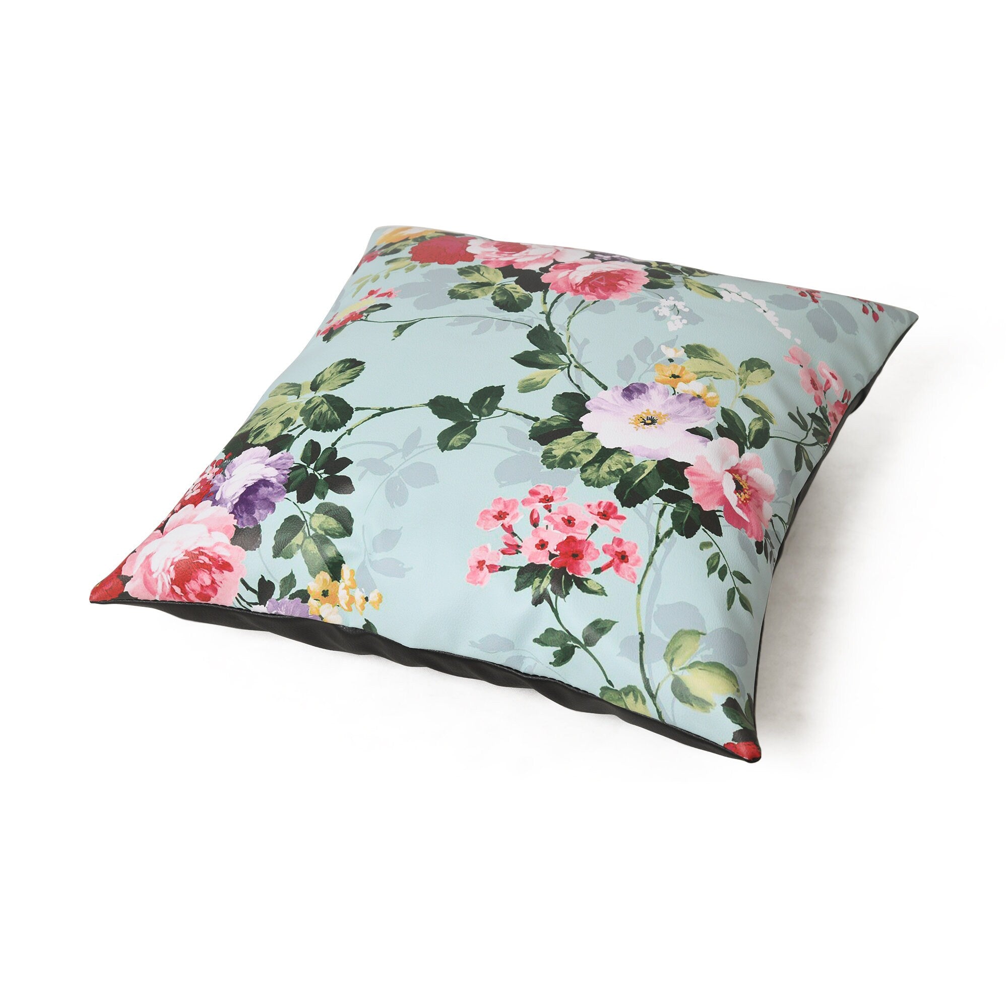 MOUSM Faux Leather Cushion Cover – 18x18 Inches Square Throw Pillowcase, Beautiful Blossom Flower Print Decorative Pillow for Wedding Décor, Sofa, Couch, Bedroom &amp; Gifting