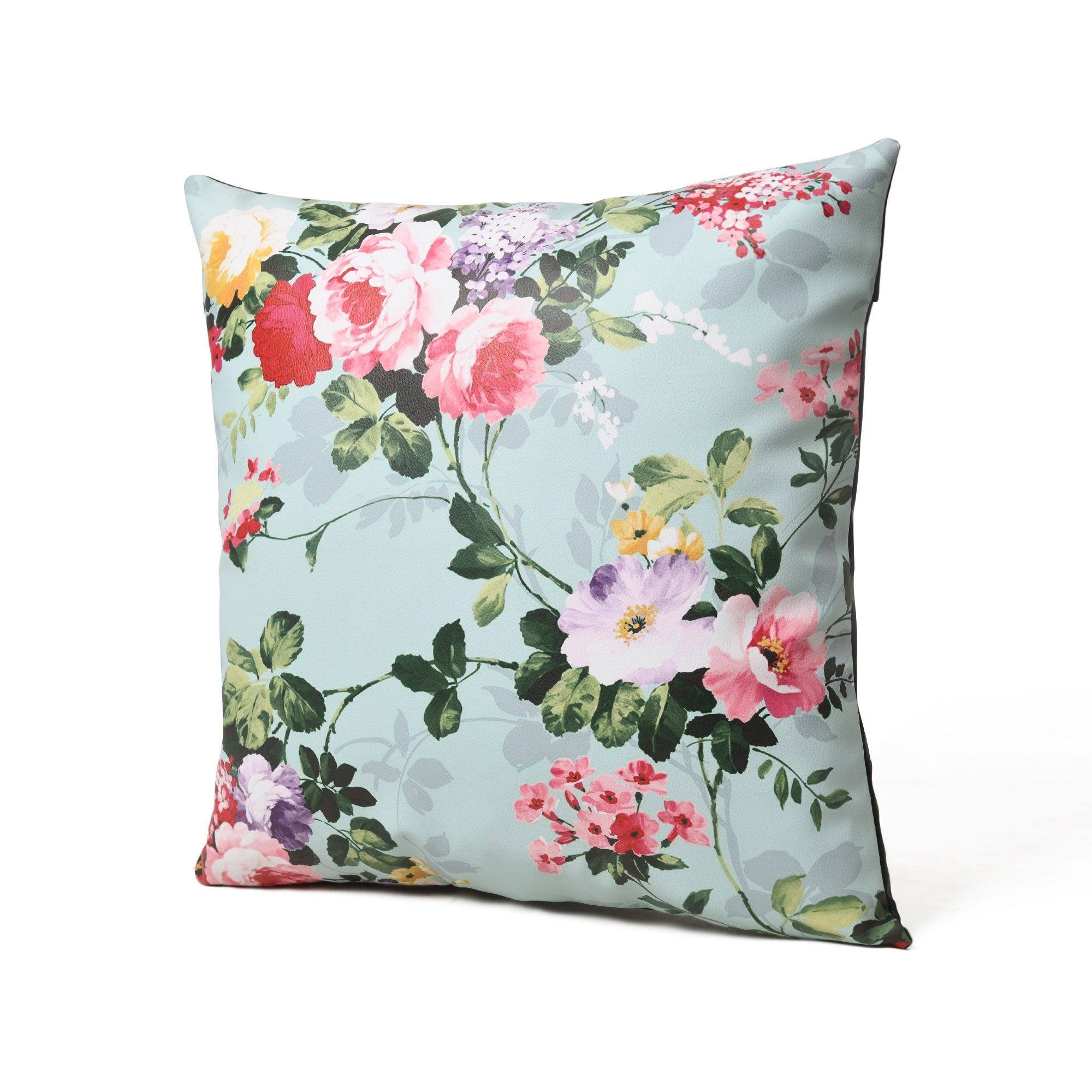 MOUSM Faux Leather Cushion Cover – 18x18 Inches Square Throw Pillowcase, Beautiful Blossom Flower Print Decorative Pillow for Wedding Décor, Sofa, Couch, Bedroom &amp; Gifting